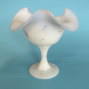 Elegant Cream Floral Fenton Art glass Vase with delicate floral design